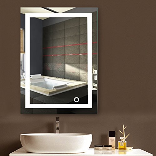 Badezimmerspiegel mit Beleuchtung, Wandspiegel Badspiegel mit Touchschalter, Kaltweiße Spiegel, Rechteckiger Wand-Spiegel für Badezimmer, Spa und Hotel, 50 * 70 cm von Sarah