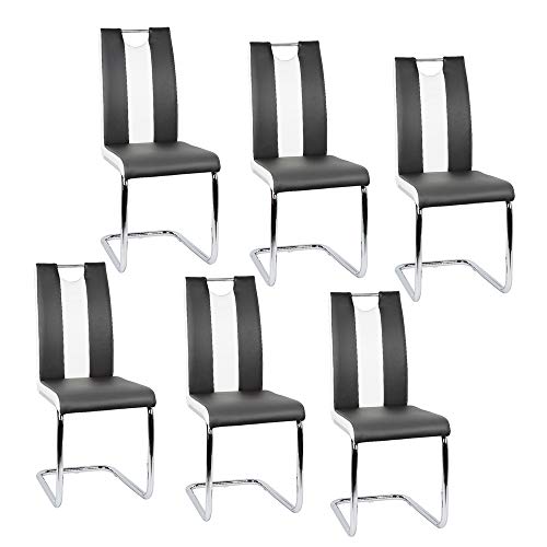 Esszimmerstuhl mit Hoher Rückenlehne, Schwingstuhl Set, 6-er Set, Schwarz + Weiß von Sarah