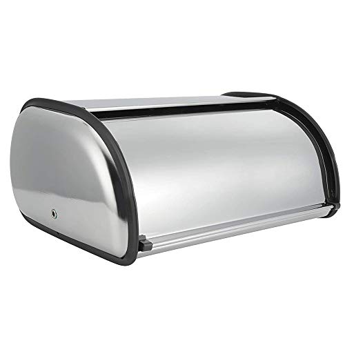 Rollbrotkasten, Brotkasten aus Metall, Brotbox mit Deckel, 44 × 27 × 18 cm, Silber von Sarah