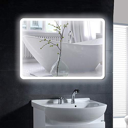 Sarah Badezimmerspiegel mit Beleuchtung, Badspiegel mit Touchschalter, Rechteckiger Kaltweiße Wand-Spiegel, 80 * 60 cm von Sarah