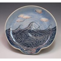 Handgemachte Porzellan Löffel Ablage Blue Wave & Cloud Keramik von SarahBak