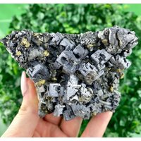 Atemberaubendes Skelett Galena Exemplar Mit Chalcopyrit Aus Bulgarien , Grauer Kristall Mineral Kristall, N5047 von SarahCornerM