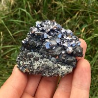 Glänzender Galena Mit Irisierendem Pyrit, Sphalerit Und Quarz Aus Bulgarien, Natürlicher Kristall, Lüster Mineral, Seltene Galena-Cluster, N5530 von SarahCornerM