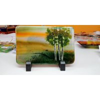 Verschmolzenes Glas Sonnenaufgang Sonnenuntergang Birke Espenbaum Landschaft Kunst von SarahMillerGlass