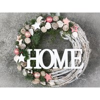 Advent Türkranz Kranz Home Rosa Stern Türdekoration Weihnachten Weidenkranz von SarahsFlowerStudio