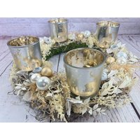 Adventskranz Adventskalender Gläser Windlicht Teelichtgläser Teelichthalter Pampas Natürlich Ruskus Zapfen Modern Mehrjährig Rund von SarahsFlowerStudio