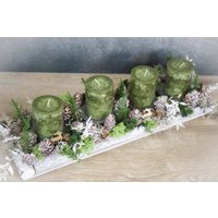 Adventskranz Adventskalender Hirsch Modern Länglich Moos Thuja Zapfen Ruskus Eicheln in Zwei Verschiedenen Größen L Und Xl von SarahsFlowerStudio