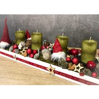 Adventskranz Adventskalender Wichtel Modern Länglich Tablett in Zwei Größen L Und Xl von SarahsFlowerStudio