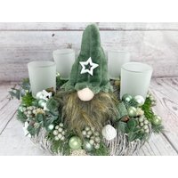Adventskranz Gläser Wichtel Samt Kugel Sterne Draht Tanne Haltbar Künstlich von SarahsFlowerStudio