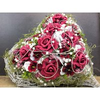 Grabgesteck Rosen Hortensien Grabschmuck Herz Farbwunsch Grabdeko Grabdekoration von SarahsFlowerStudio
