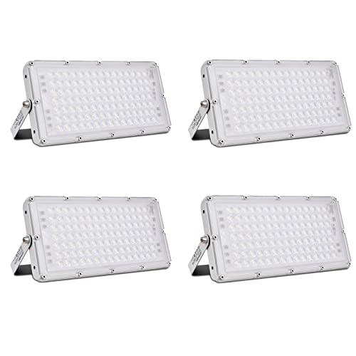 Sararoom 4 Pack Strahler Außen 100W, 10000LM Superhell Scheinwerfer, 6500K Kaltweiß Flutlicht Mit 105 LEDs - IP65 Wasserdicht Außenstrahler Fluter für Garten Auffahrt Garage Terrasse von Sararoom