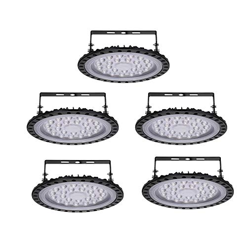 Sararoom 5 Pack 100W LED Hallenstrahler 8000LM LED UFO Industrielampe 6500K Kaltweiß LED Strahler mit 96LEDs Werkstattlampe 120°Abstrahlwinkel Industrial Kronleuchter Hallenleuchte für Fabriken Garage von Sararoom