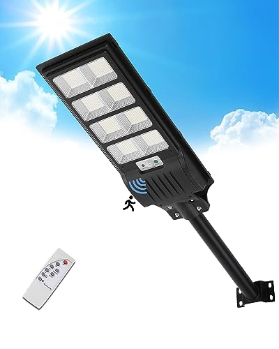 Sararoom 400W Solar Straßenlaterne für Außen 720 LED Solarlampen mit Bewegungssensor IP65 Wasserdicht Solar Wegeleuchte im Freien, 6500K Straßenlampe Sicherheitsleuchte mit Fernbedienung für Garten von Sararoom