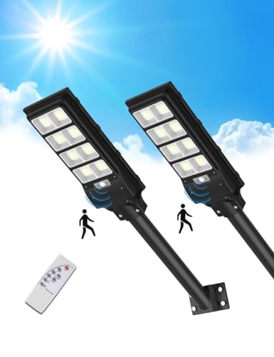 Sararoom 400W Solar Straßenlaternen, 720LED Solarlampe für Außen mit Bewegungsmelde, IP65 Wasserdichte Wandleuchte mit Fernbedienung, 6500K Straßenlampe Sicherheitsleuchte Strahler für Garten,2pack von Sararoom