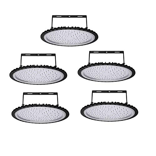 Sararoom 5 Pack 300W LED Industrielampe 24000LM LED Hallenstrahler 6500K Kaltweiß LED Hallenleuchte mit 288LEDs Werkstattlampe 120°Abstrahlwinkel UFO Industrial Kronleuchter für Fabriken Garage Keller von Sararoom
