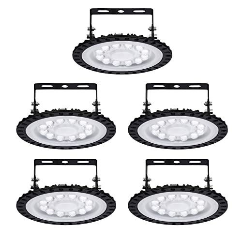 Sararoom 5 Pack 50W LED Strahler Hallenstrahler, 4000LM UFO Industrielampe Werkstattlampe, 6500K Kaltweiß Industrial Fluter Hallenleuchte LED High Bay Light für Fabriken Garage Lager Turnhalle von Sararoom