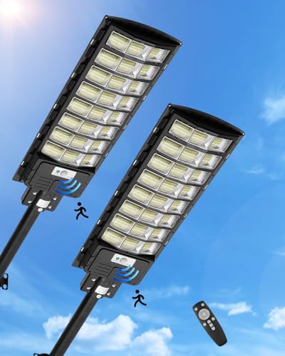 Sararoom 800W Solar Straßenlaterne, 720 LED Strassenlaterne Außenleuchte, Solarlampen Außen mit Bewegungsmelder - 2er 6500K IP65 Wasserdicht Solarstrahler Sicherheitsleuchte für Garten Garage Hof Wege von Sararoom