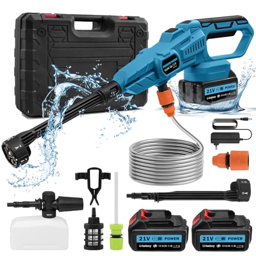 Sararoom Akku Hochdruckreiniger, 120 Bar Pressure Washer, 21V Tragbarer Druckreiniger, Druckreinigerpistole - Power Jet Wash mit 2x3.0Ah Batterie, 6 in 1 Düse, 5M Schlauch, für Auto Rasen Gärten Pool von Sararoom