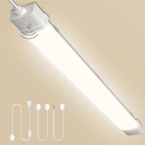Sararoom Feuchtraumleuchte Werkstattlampe 115cm, LED Röhre mit Bewegungsmelder - 40W 4800LM Wannenleuchte, IP65 Wasserfest Kellerlampe, 3000K Verknüpfbar Feuchtraumlampe für Büro Treppe Garage Balkon von Sararoom