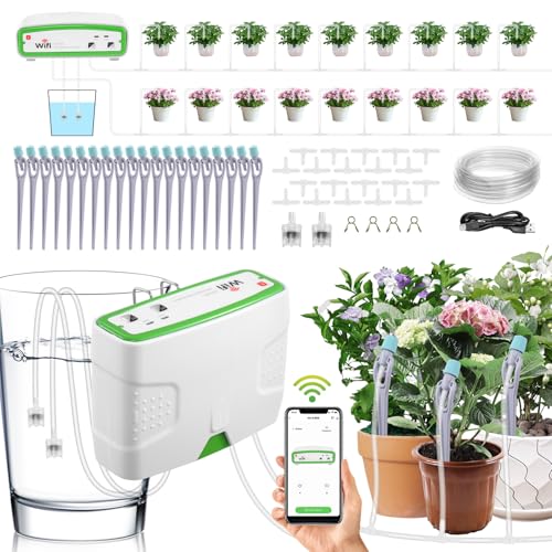 Sararoom Gartenbewässerungssystem | WiFi App Tropfbewässerung | Automatische Gartenbewässerung | Pflanzen-wassersparenden Bewässerung System mit Doppelpumpe für Garten Balkon (20Tropfer,15m Schlauch) von Sararoom