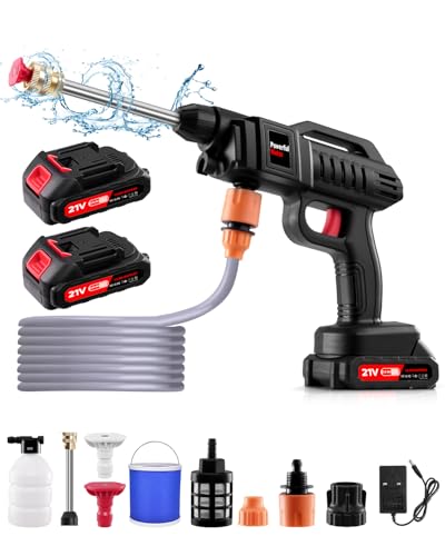 Sararoom Hochdruckreiniger Akku, 60Bar Pressure Washer, Tragbarer Druckreiniger Druckreinigerpistole - 21V 1500W Mobiler Power Jet Washe mit 2 Batterien, 5M Schlauch, Eimer, für Auto Rasen Gärten Pool von Sararoom