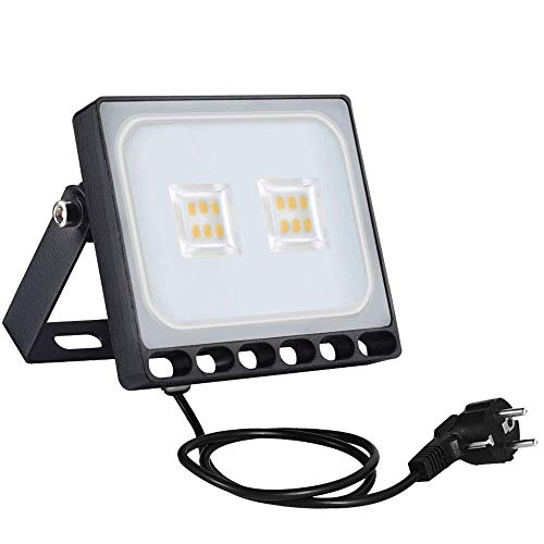 Sararoom LED Strahler 10W 800LM LED Fluter Aussen 6500K Kaltweiß LED Scheinwerfer mit 12 Leds - IP65 Wasserdicht LED Flutlicht Baustrahler Wandleuchte mit Stecker für Garten Hof Garage Flur Auffahrt von Sararoom
