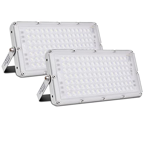 Sararoom 2 Pack LED Strahler Außen 100W, 10000LM Superhell Scheinwerfer, 6500K Kaltweiß Flutlicht Mit 105 LEDs - IP65 Wasserdicht Außenstrahler Fluter für Garten Auffahrt Garage Terrasse von Sararoom
