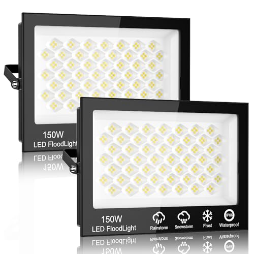 Sararoom LED Strahler Außen 150W 15000LM, 208 Kaltweiß 6500K Flutlicht Scheinwerfer, IP65 Wasserdichte Außenstrahler für Garten Garage Hof Auffahrt Türen Flur, 2er von Sararoom