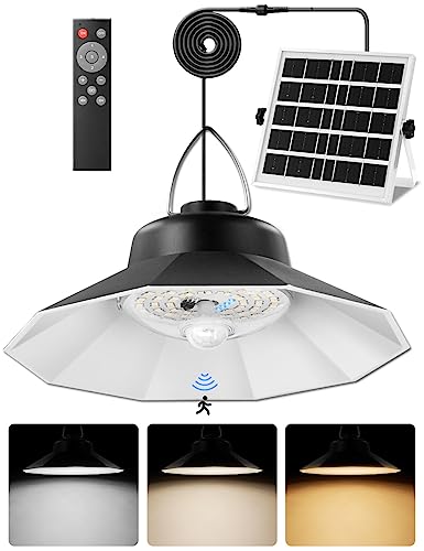 Sararoom Solarlampen für Außen Hängend, 98LED/5 Modi Solar Hängelampe mit Bewegungsmelder, IP65 Wasserdicht Solar Pendelleuchte - 3 Farbe/Fernbedienung/5m Kabel Solarleuchte Garten Balkon von Sararoom