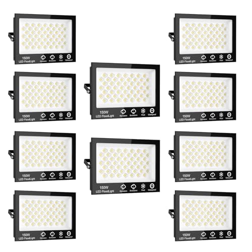 Sararoom Strahler Fluter Flutlicht Scheinwerfer - 10er 150W 208 LED 15000LM Kaltweiß 6500K, IP65 Wasserdichte Flutlichtstrahler Außen-Sicherheitsbeleuchtung für Garten Garage Hof Auffahrt Türen Flur von Sararoom