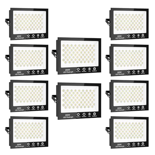 Sararoom Strahler Fluter Flutlicht Scheinwerfer - 10er 200W 272 LED 20000LM Kaltweiß 6500K, IP65 Wasserdichte Flutlichtstrahler Außen-Sicherheitsbeleuchtung für Garten Garage Hof Auffahrt Türen Flur von Sararoom