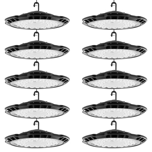 Sararoom 150W UFO Werkstattlampe Industrielampe, 15000LM Superhelle Hallenstrahler 6500K Kaltweiß LED Werkstatt Deckenleuchte IP65 Wasserdicht Led High Bay Licht für Fabriken Garage Lagerhaus Hof,10st von Sararoom