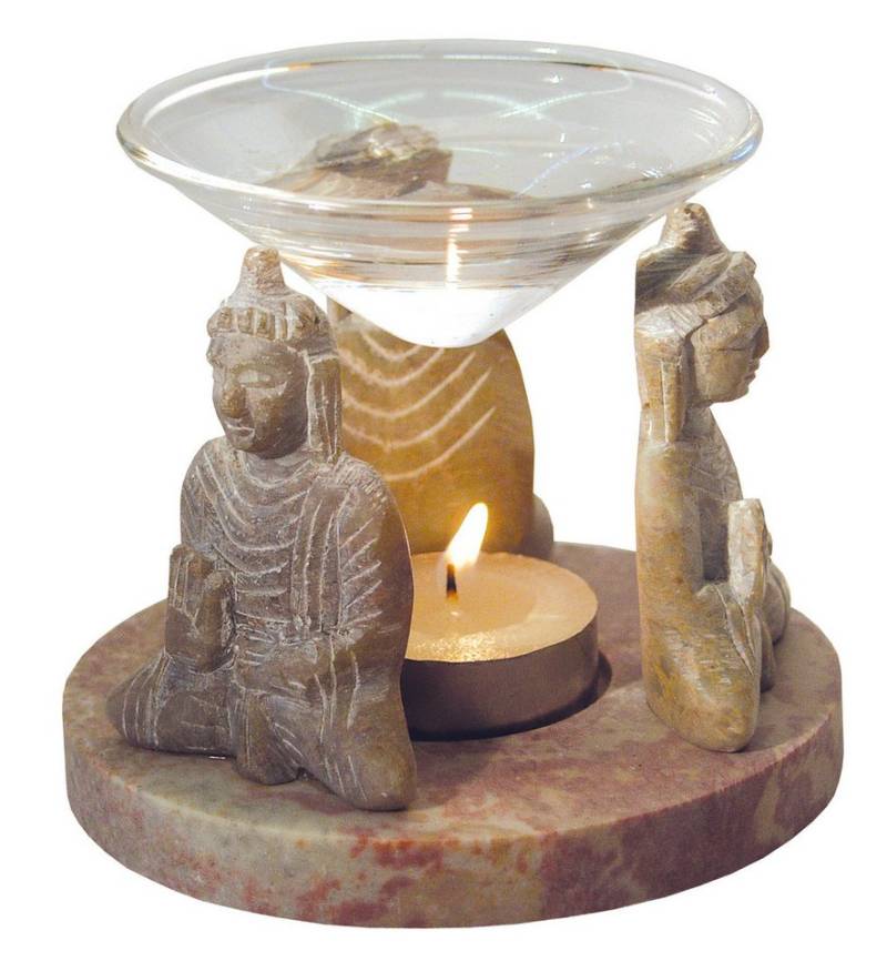 Saraswati Duftlampe Aromalampe "3 Buddhas" Speckstein 10x9cm von Saraswati