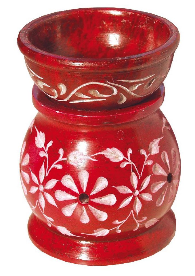 Saraswati Duftlampe Aromalampe "Blume" Speckstein rot 6x9cm von Saraswati