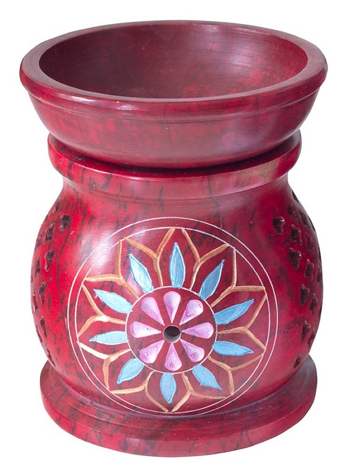 Saraswati Duftlampe Aromalampe "Blume" Speckstein rot 6x9cm von Saraswati