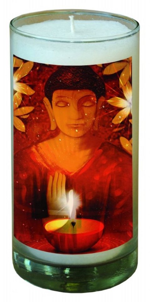 Saraswati Formkerze Kerze "Buddha" im Glas Stearin weiss 14cm von Saraswati
