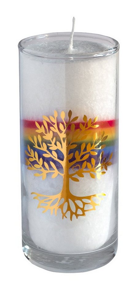 Saraswati Formkerze Kerze "Crystal Rainbow Lebensbaum" im Glas Stearin 14cm von Saraswati