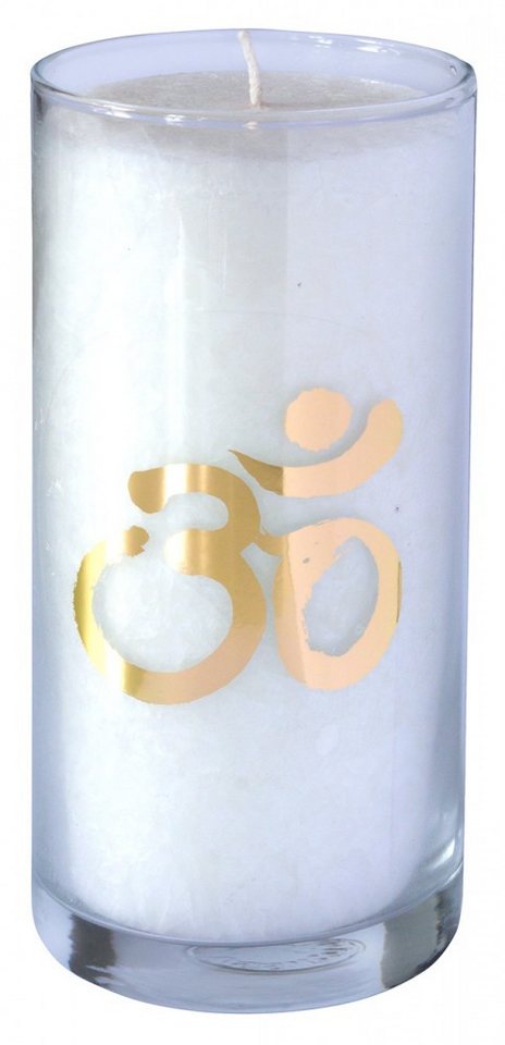 Saraswati Formkerze Kerze "Pure Om" im Glas Stearin weiss 14cm von Saraswati