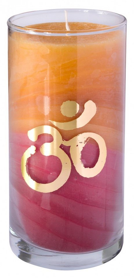 Saraswati Formkerze Kerze "Sunset Om" im Glas Stearin 14cm von Saraswati