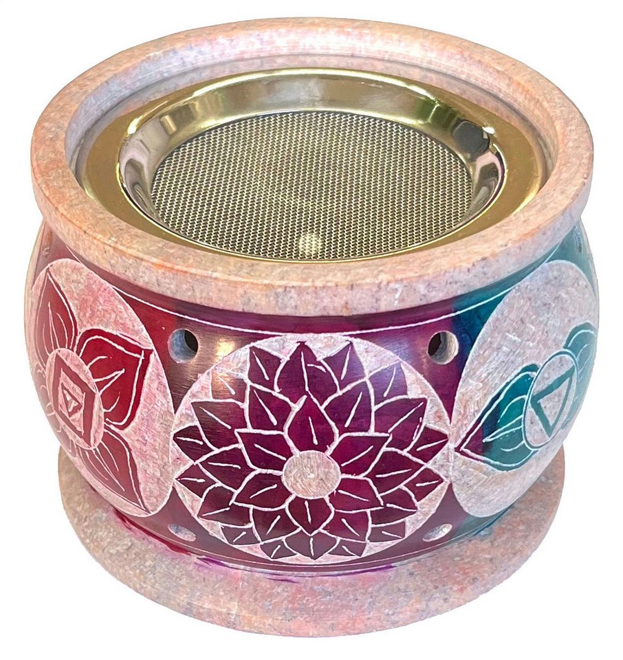 Saraswati Räucherstäbchen-Halter Räuchergefäß "7 Chakren" Speckstein graviert mit Edelstahlsieb, bunt Ø Saraswati Räucherstäbchen-Halter Räuchergefäß "7 Chakren" Speckstein graviert mit Edelstahlsieb, bunt Ø von Saraswati