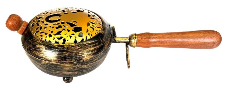 Saraswati Räucherstäbchen-Halter Räuchergefäß "Buddha Gautama" aus Stahl, schwarz-gold antik,mit Holzgr Saraswati Räucherstäbchen-Halter Räuchergefäß "Buddha Gautama" aus Stahl, schwarz-gold antik,mit Holzgr von Saraswati