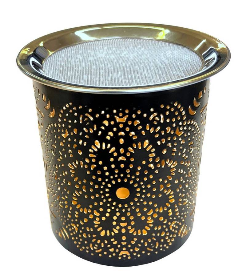 Saraswati Räucherstäbchen-Halter Räuchergefäß "Mandala" aus Stahl, schwarz/ gold, gelasert, mit Sieb Ø9 Saraswati Räucherstäbchen-Halter Räuchergefäß "Mandala" aus Stahl, schwarz/ gold, gelasert, mit Sieb Ø9 von Saraswati