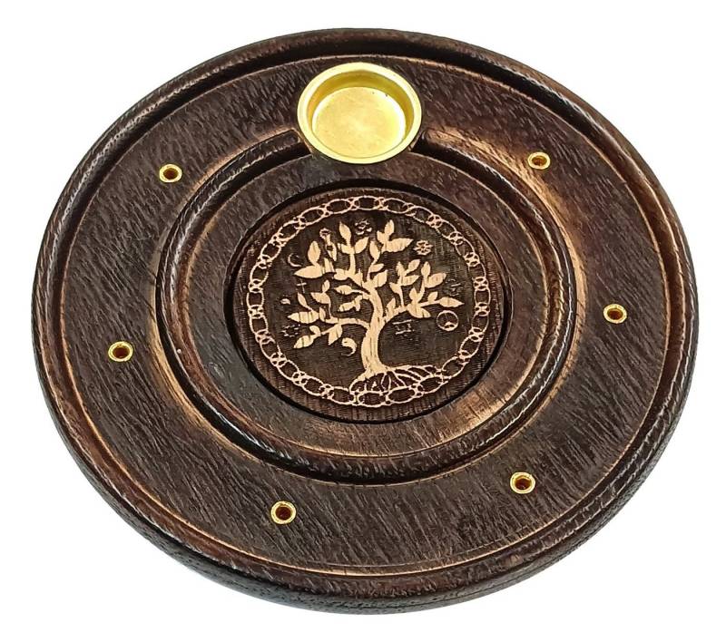 Saraswati Räucherstäbchen-Halter Räucherstäbchenhalter "Baum des lebens" Holz rund 10cm von Saraswati