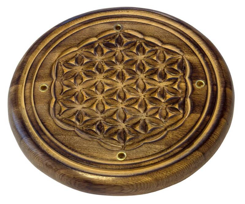 Saraswati Räucherstäbchen-Halter Räucherstäbchenhalter "Blume des Lebens" Holz rund 10cm von Saraswati