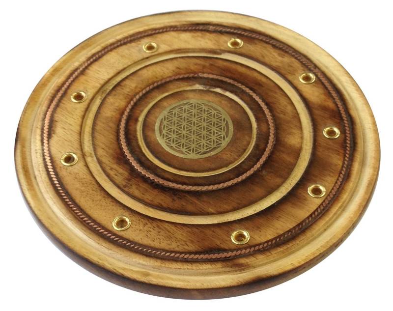 Saraswati Räucherstäbchen-Halter Räucherstäbchenhalter "Blume des Lebens" Holz rund 10cm von Saraswati