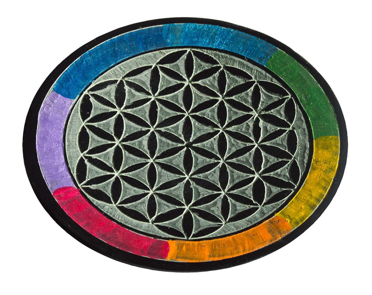Saraswati Räucherstäbchen-Halter Räucherstäbchenhalter "Blume des Lebens rainbow" Speckstein rund 10cm Saraswati Räucherstäbchen-Halter Räucherstäbchenhalter "Blume des Lebens rainbow" Speckstein rund 10cm von Saraswati