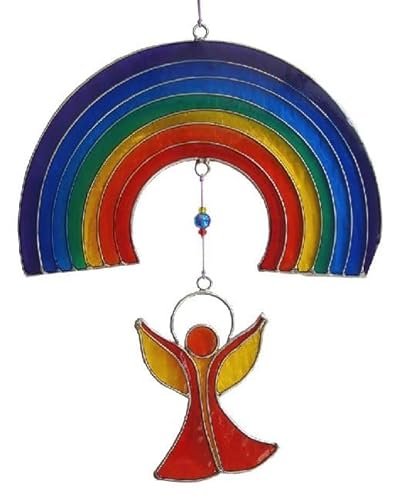 Saraswati Suncatcher Engel unter dem Regenbogen Resin Mehrfarbig 16x25cm von Saraswati