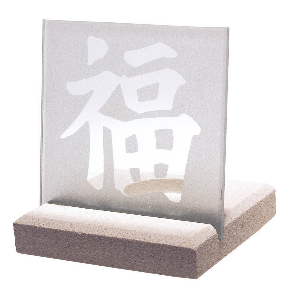 Saraswati Teelichthalter Licht Objekt "Glück" Glas-Stein 10x13cm von Saraswati