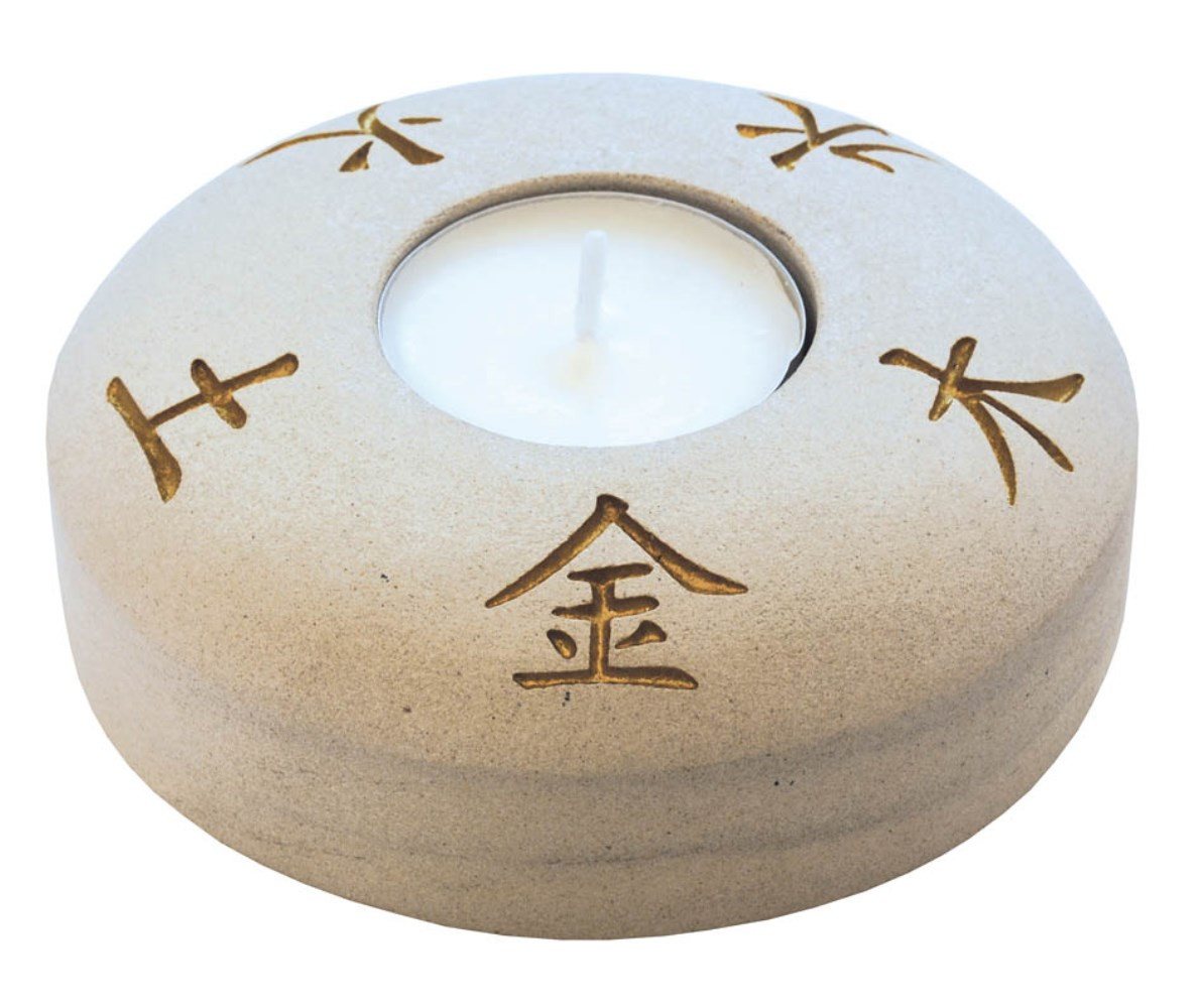 Saraswati Teelichthalter Teelicht "5 Elemente" Stein graviert 10cm von Saraswati