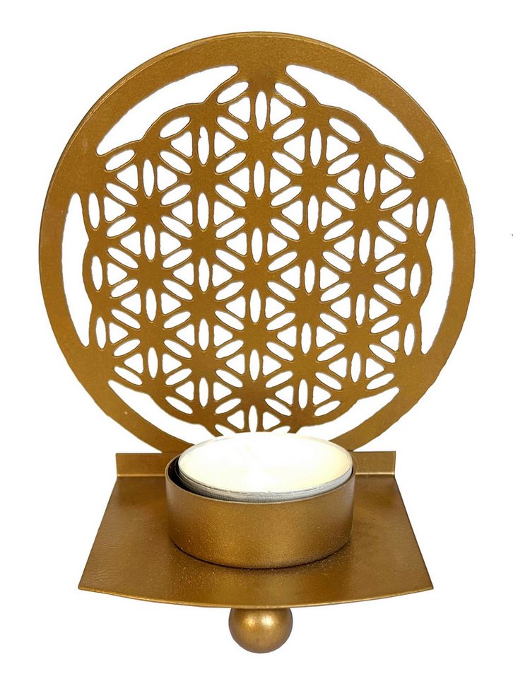 Saraswati Teelichthalter Teelichthalter "Blume des Lebens" (10cm), Metall, goldfarbend, 7x7x11 von Saraswati